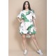 Vestido Curto Pataxô Viscose Mullet Decote V Estampa Folhagem Poética
