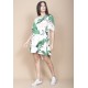 Vestido Curto Pataxô Viscose Mullet Decote V Estampa Folhagem Poética