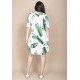 Vestido Curto Pataxô Viscose Mullet Decote V Estampa Folhagem Poética