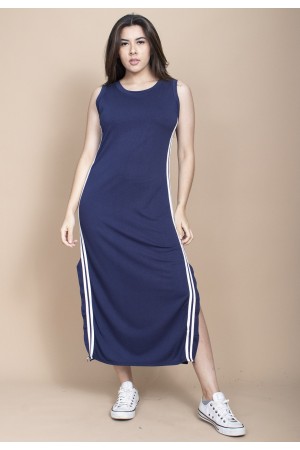 Vestido Midi Fenda Lateral Track Dress Azul Marinho