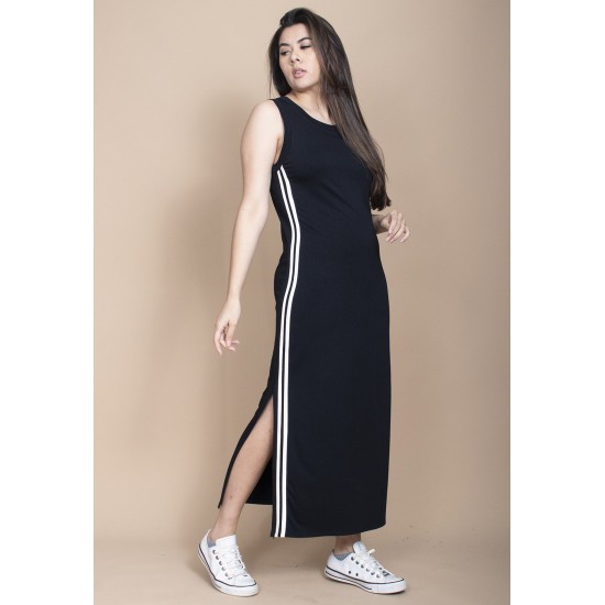 Vestido Midi Fenda Lateral Track Dress Preto