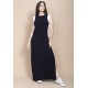 Vestido Longo Malha Preto com Detalhes Branco Black White