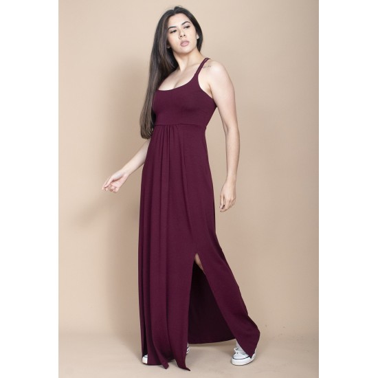 Vestido Longo Jambo Malha Aberturas Bordô