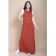 Vestido Longo Malha Laranja com Detalhes Branco 