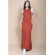 Vestido Longo Malha Laranja com Detalhes Branco 