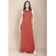 Vestido Longo Malha Laranja com Detalhes Branco 