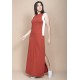 Vestido Longo Malha Laranja com Detalhes Branco 