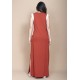 Vestido Longo Malha Laranja com Detalhes Branco 