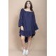 Vestido Curto Viscose Com Babados Azul Marinho