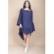 Vestido Curto Viscose Com Babados Azul Marinho