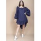 Vestido Curto Viscose Com Babados Azul Marinho