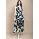 Vestido Regata Longo Peri Viscose Camadas Estampa Jardim Noturno