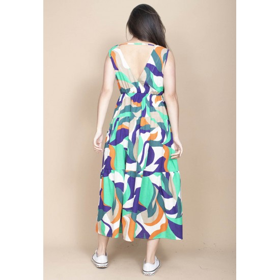 Vestido Regata Longo Peri Viscose Camadas Estampa Brisa do Mar