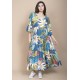 Vestido Longo Plano com Manga e Camadas Estampa Brisa Botãnica