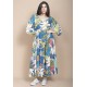 Vestido Longo Plano com Manga e Camadas Estampa Brisa Botãnica