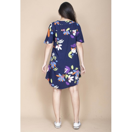 Vestido Curto Pataxô Viscose Mullet Decote V Estampa Festa das Flores