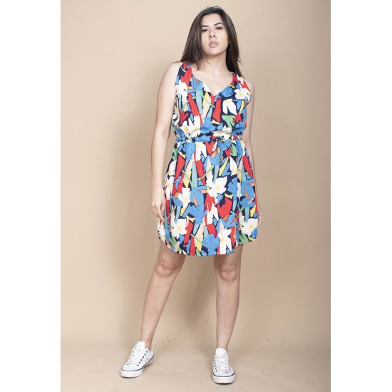 Vestido Plano Curto Estampa Floresce