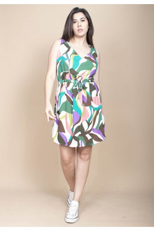 Vestido Plano Curto Estampa Encanto Botânico