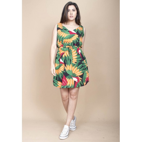 Vestido Plano Curto Estampa Festa dos Tucanos