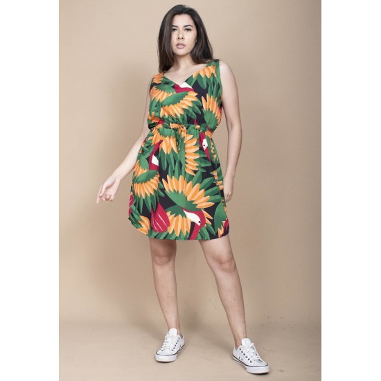 Vestido Plano Curto Estampa Festa dos Tucanos