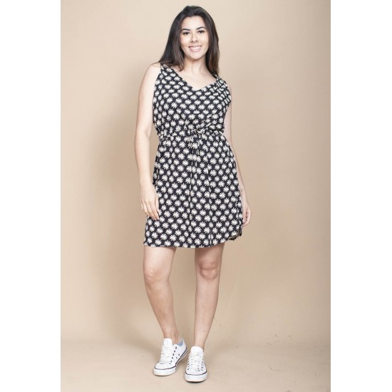 Vestido Plano Curto Estampa Encanto das Margaridas