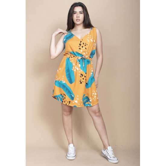 Vestido Plano Curto Estampa Aurora Botânica