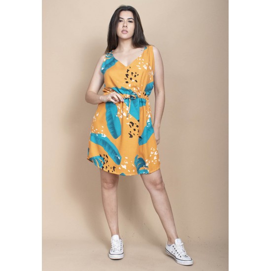 Vestido Plano Curto Estampa Aurora Botânica