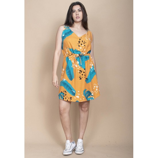 Vestido Plano Curto Estampa Aurora Botânica