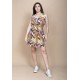 Vestido Plano Curto Estampa Cores Vibrantes