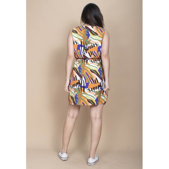 Vestido Plano Curto Estampa Cores Vibrantes