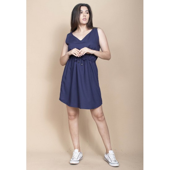 Vestido Plano Curto Azul Marinho