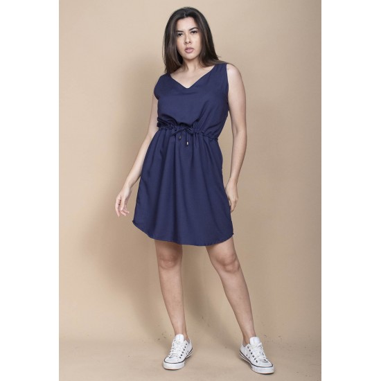 Vestido Plano Curto Azul Marinho