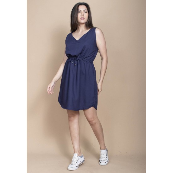 Vestido Plano Curto Azul Marinho