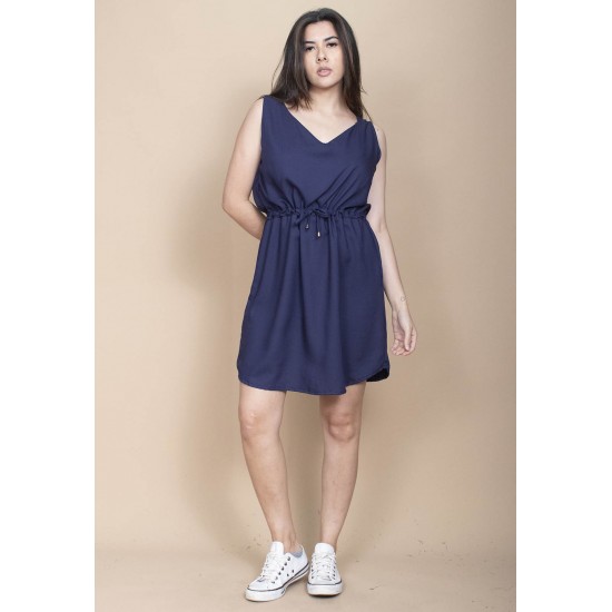 Vestido Plano Curto Azul Marinho