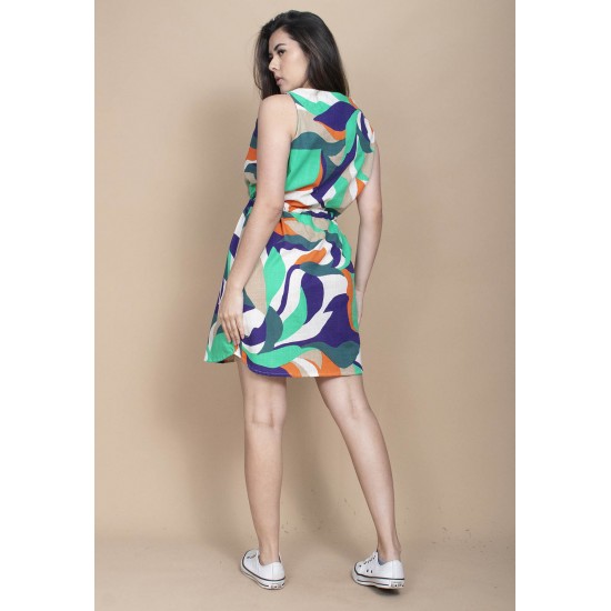 Vestido Plano Curto Estampa Brisa do Mar