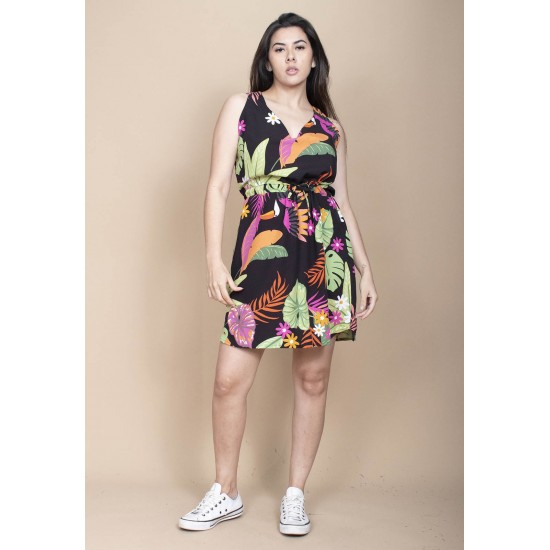 Vestido Plano Curto Estampa Noite Botãnica