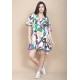 Vestido Curto Pataxô Viscose Mullet Decote V Estampa Encanto Botânico