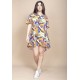 Vestido Curto Pataxô Viscose Mullet Decote V Estampa Cores Vibrante