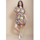 Vestido Curto Pataxô Viscose Mullet Decote V Estampa Cores Vibrante