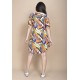 Vestido Curto Pataxô Viscose Mullet Decote V Estampa Cores Vibrante
