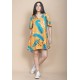 Vestido Curto Pataxô Viscose Mullet Decote V Estampa Aurora Botânica