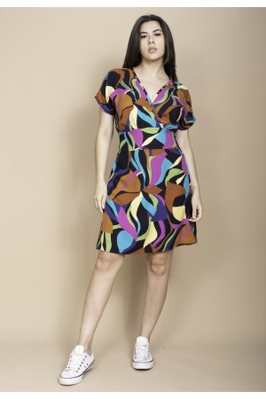 Vestido Curto Viscose Elastex nas Costas Estampa Aurora Urbana
