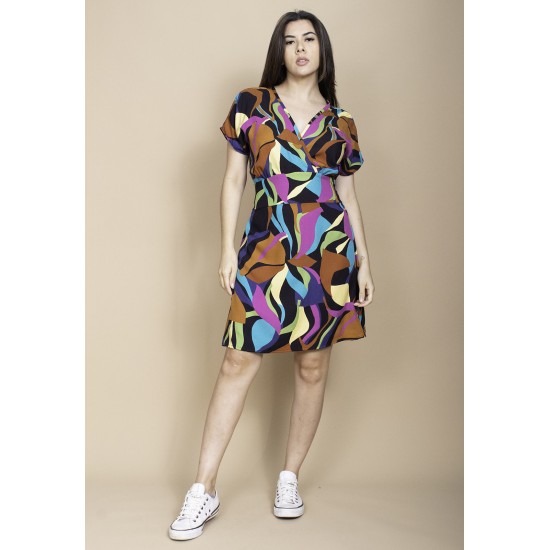 Vestido Curto Viscose Elastex nas Costas Estampa Aurora Urbana