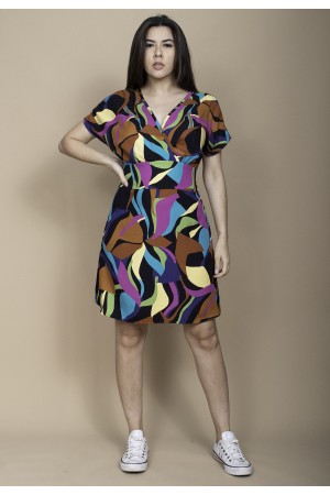 Vestido Curto Viscose Elastex nas Costas Estampa Aurora Urbana