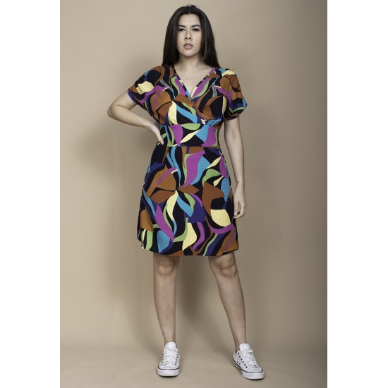 Vestido Curto Viscose Elastex nas Costas Estampa Aurora Urbana