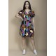 Vestido Curto Viscose Elastex nas Costas Estampa Aurora Urbana
