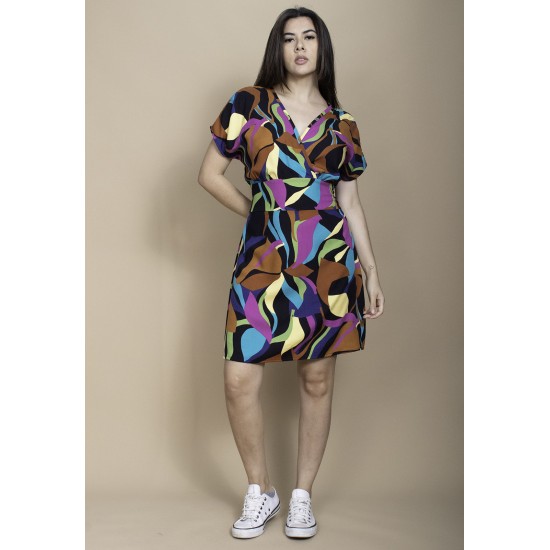 Vestido Curto Viscose Elastex nas Costas Estampa Aurora Urbana