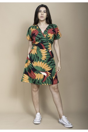 Vestido Curto Viscose Elastex nas Costas Estampa Festas dos Tucanos
