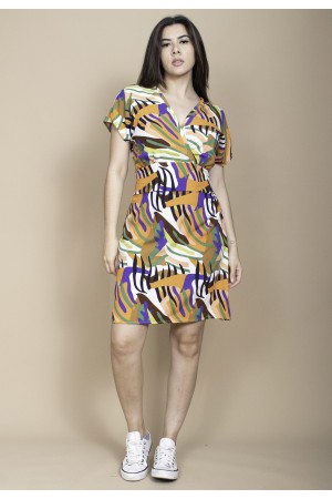 Vestido Curto Viscose Elastex nas Costas Estampa Cores Vibrantes