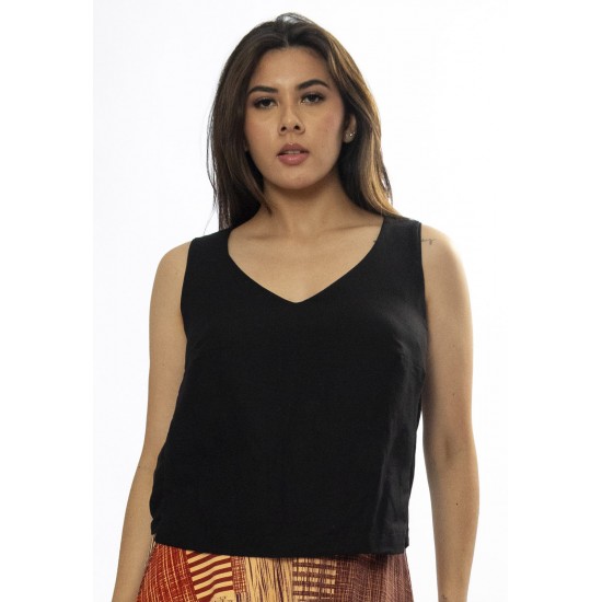 Blusa Regata Viscose Gola V Preto